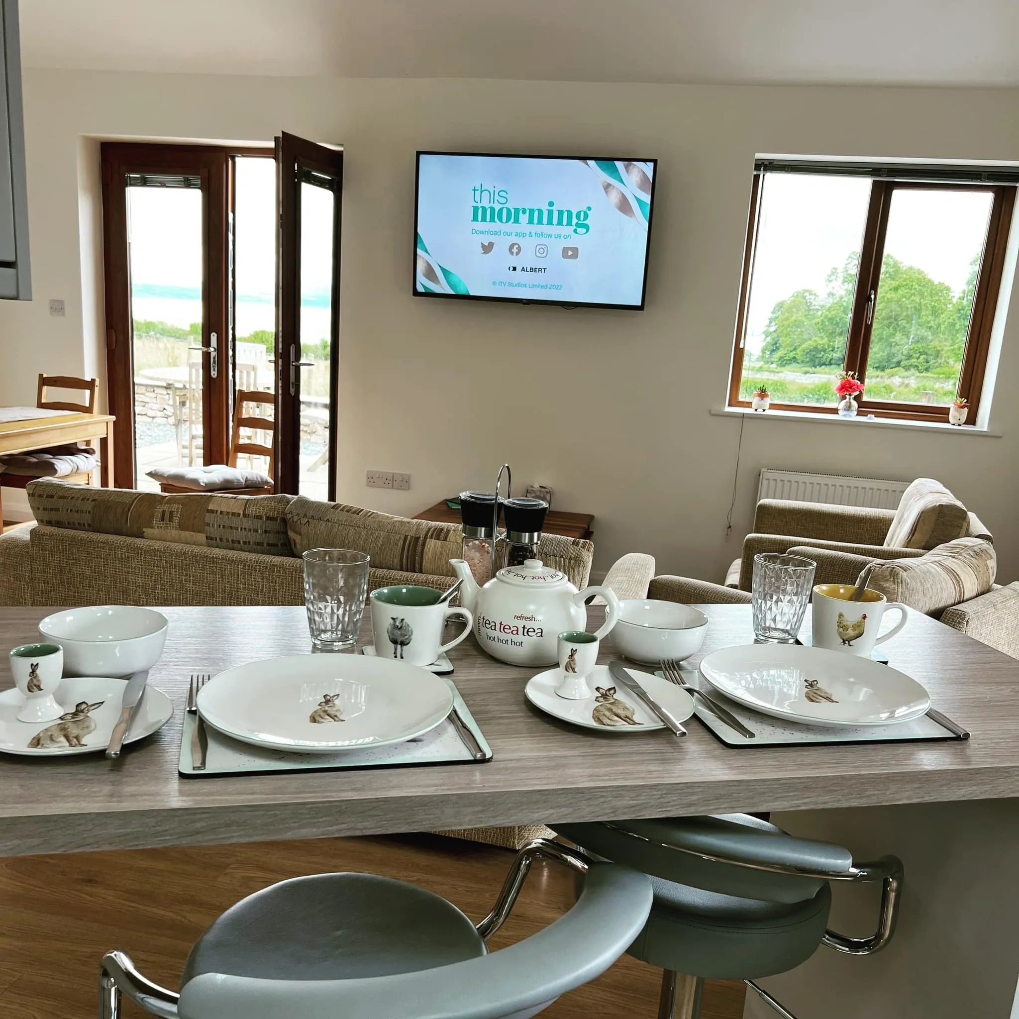 Breakfast laid out in Little Barn’s open-plan dining and living space